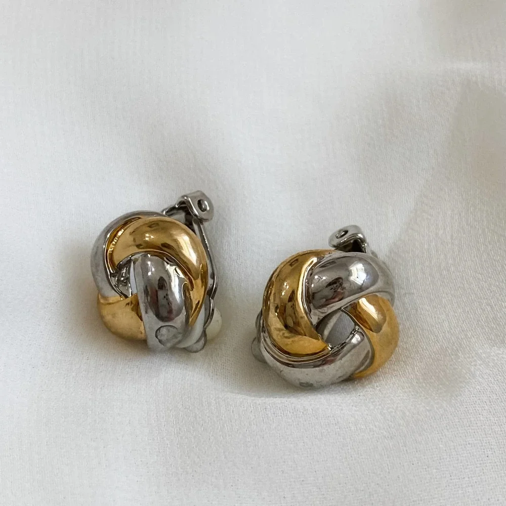 VTG Silver Gold Woven Knot Earrings